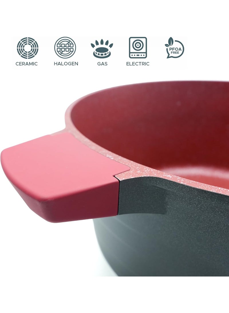 HausRoland Casserole 12L Red Granite Nonstick Cookware with Lids Die-Cast Aluminum Induction & Oven Safe PFOA/PTFE-Free Kitchen Utensil Durable Scratch-safe Pots Pans for Cooking (Sauce Pot 12L) - Image 2